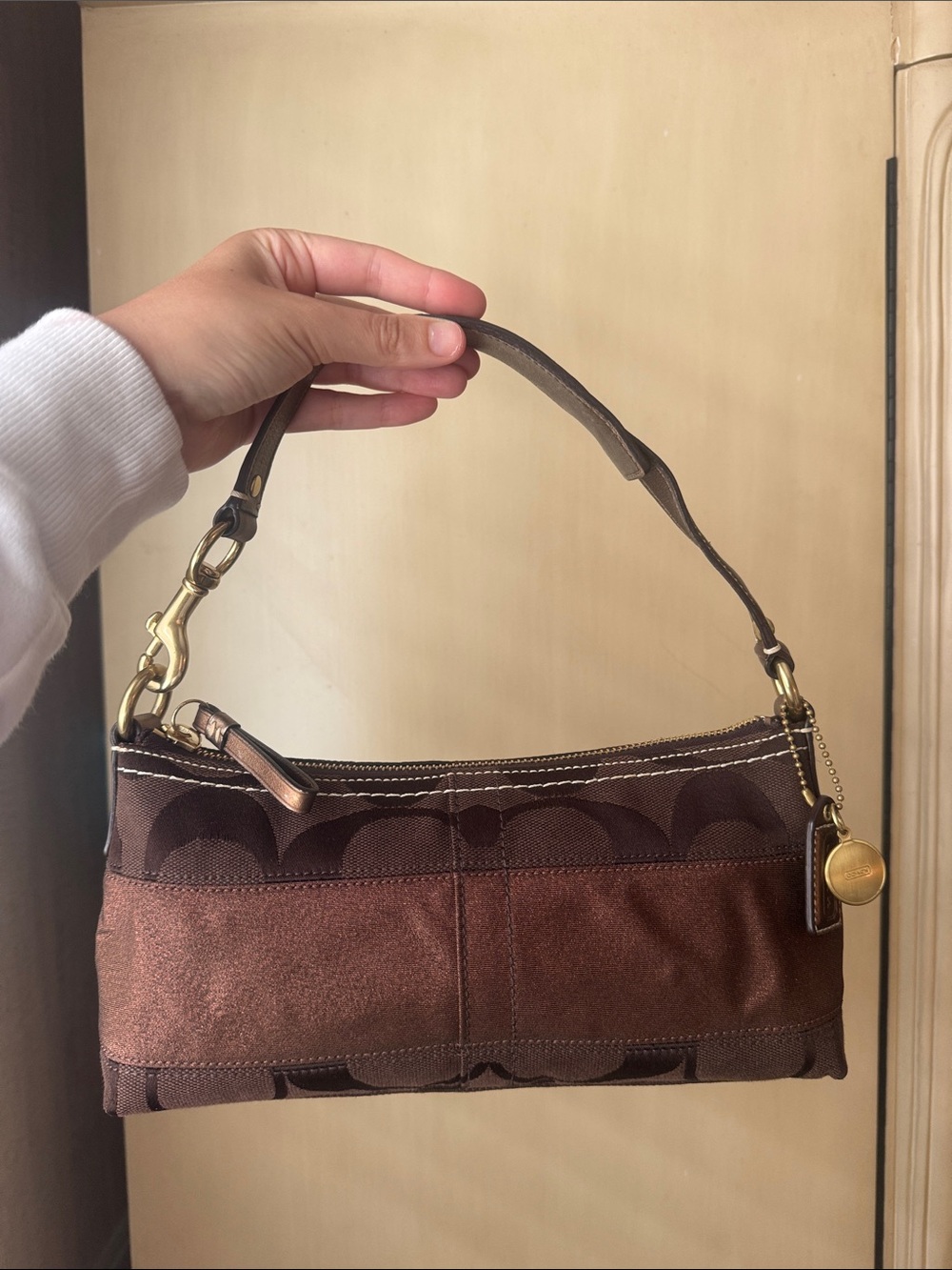 Coach Brown Signature Canvas & Leather Shoulder Bag with Gold Hardware
